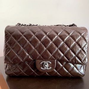 SOLD! Chanel Crinkled Patent Leather - chocolate color.